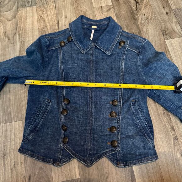 Free People Denim Military Band Jacket Double Breasted Blue Jean OB466872 - Picture 5 of 8